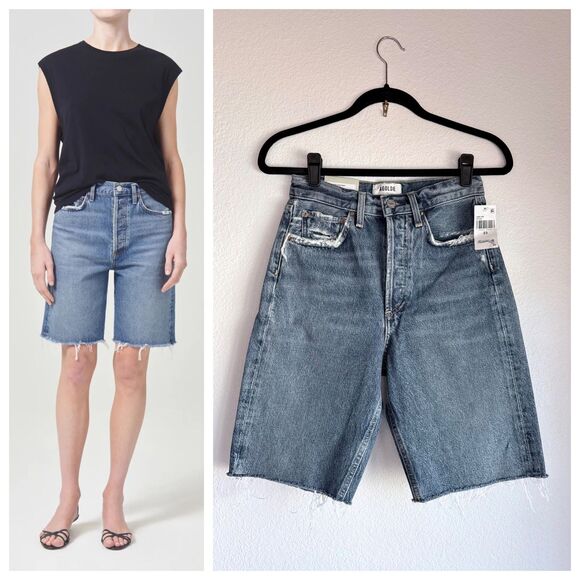 NWT AGOLDE Women's 90's Mid Rise Loose Denim Shorts in Precision Wash Size 23 - Picture 1 of 16